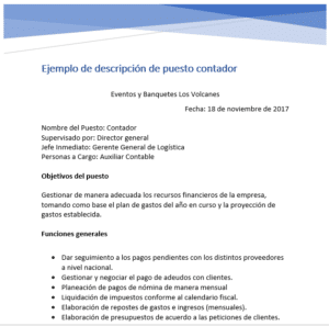 Descripción del puesto de contador