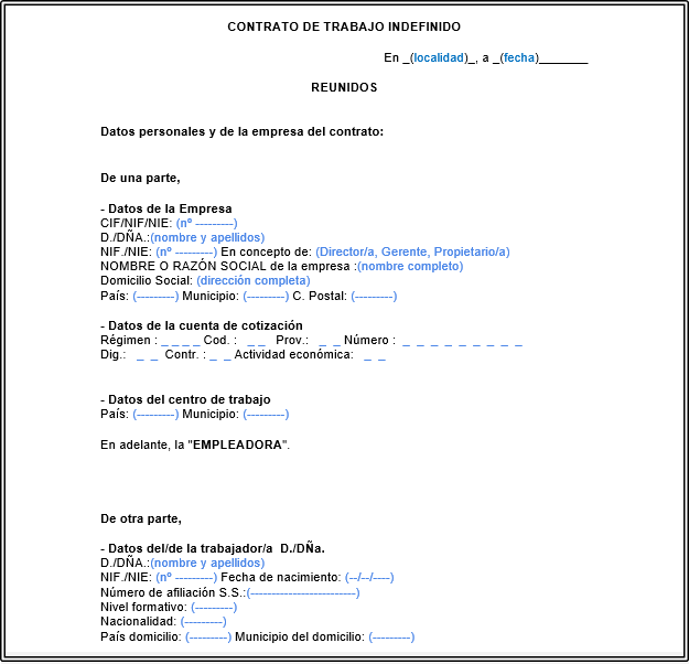 contrato de trabajo ejemplo