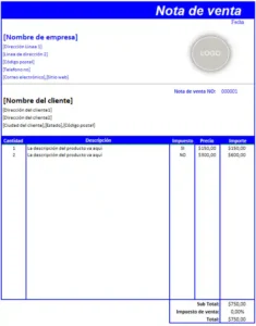 formato de nota de venta