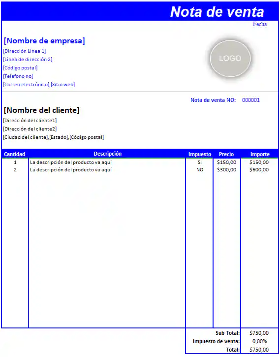 formato de nota de venta