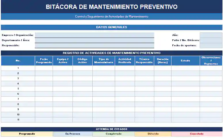 bitacora de mantenimiento