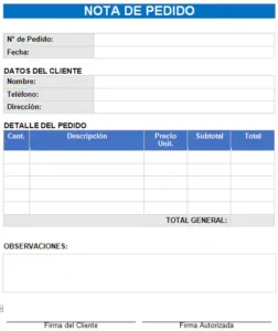 nota de pedido